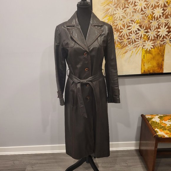 Calvin Klein Jackets & Blazers - Vintage Calvin Klein Brown Leather Trench Coat Size M